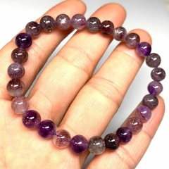 High Quality Natural Genuine Super Seven Super 7 Rosite Muscovite スーパー7 Goethite Melody Stone Bracelet Bracelets Round Beads 08435