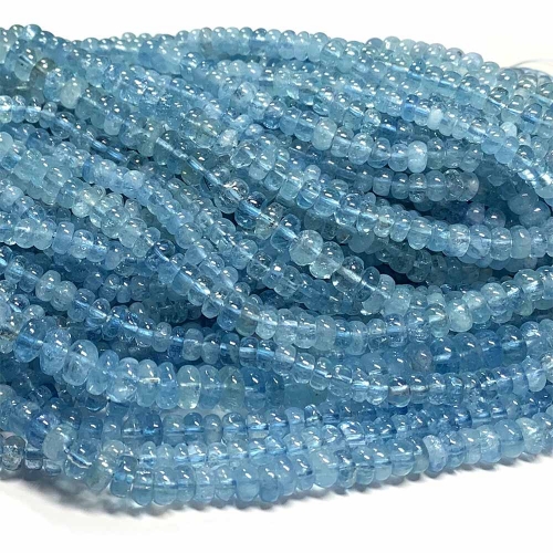 High Quality Natural Genuine Clear Blue Aquamarine Loose Gemstone Rondelle Jewelry Necklaces Bracelets Beads 08440