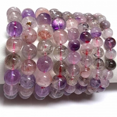 Natural Genuine Purple Red Pink Super Seven Super 7 Rosite Muscovite スーパー7 Melody Stone Bracelet Bracelets Round Beads 08458