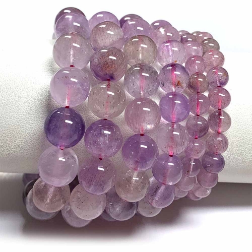 Natural Genuine Purple Red Pink Super Seven Super 7 Rosite Muscovite スーパー7 Melody Stone Bracelet Bracelets Round Beads 08460