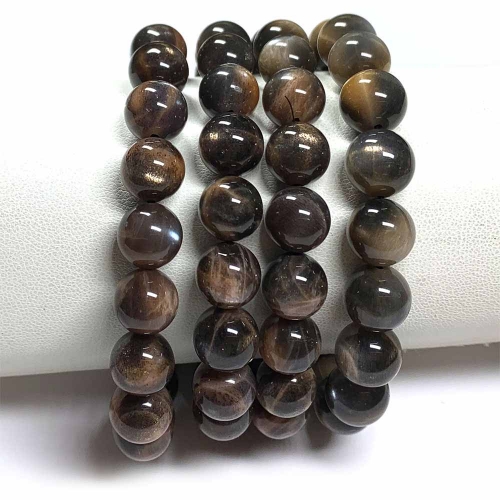 Veemake High Quality Natural Genuine Gold Black Sunstone Bracelet Necklace Round Loose Beads 08462