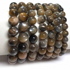 Veemake High Quality Natural Genuine Gold Black Sunstone Bracelet Necklace Round Loose Beads 08463