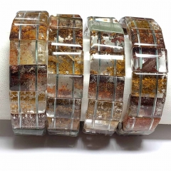 Natural Genuine Fancy Phantom Garden Quartz Crystal Bracelet Bracelets Flat Rectangle beads 08452