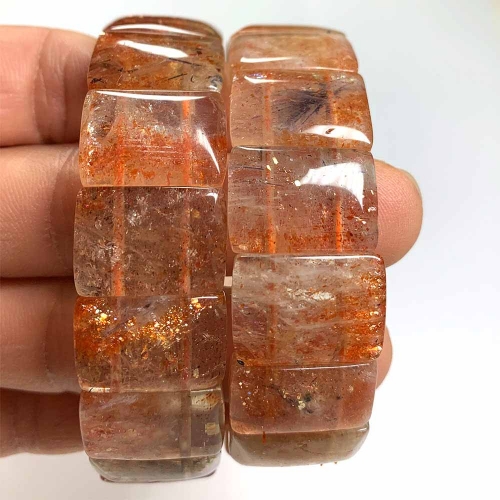 Natural Genuine Sanidine Orange Gold Sunstone Bracelet Bracelets Flat Rectangle beads 08457