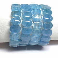 Natural Genuine Clear Blue Aquamarine Bracelet Bracelets Flat Oval Beads 08453