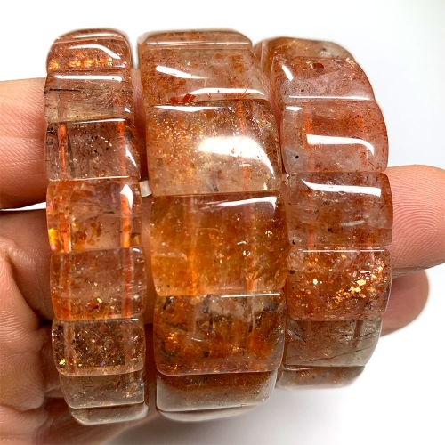 HIgh Quality Natural Genuine Sanidine Orange Gold Sunstone Bracelet Bracelets Flat Rectangle beads 08455