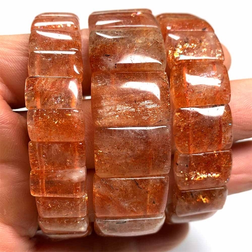 HIgh Quality Natural Genuine Sanidine Orange Gold Sunstone Bracelet Bracelets Flat Rectangle beads 08456