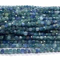 Veemake Natural Real Genuine Green Blue Kyanite Irregular Cube Faceted Small Jewelry Beads 08478