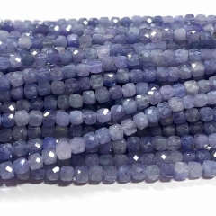 15.5 " Veemake Natural Stone Real Genuine Blue Tanzanite Cube Faceted Small Jewelry Necklaces Bracelets Beads 08476