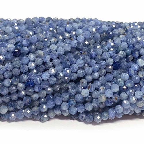 Veemake Natural Genuine Gemstones Blue Kyanite Round Faceted Small Making Necklaces Bracelets Jewelry Beads 08484