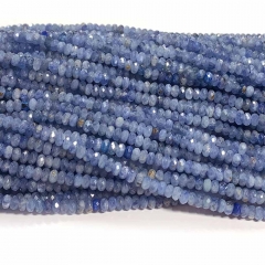 15.5 " Veemake Natural Genuine Blue Kyanite Faceted Rondelle Bracelets Jewelry Loose beads 08485