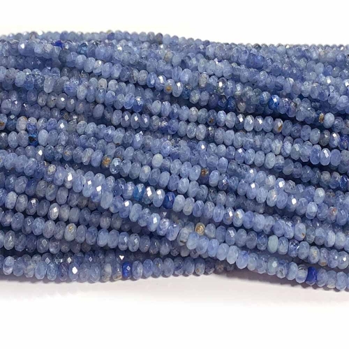 15.5 " Veemake Natural Genuine Blue Kyanite Faceted Rondelle Bracelets Jewelry Loose beads 08485