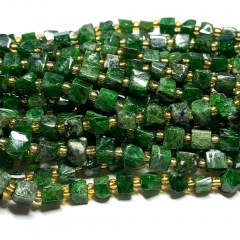 Real Natural Genuine Green Chrome Diopside Free Form Cube Loose Jewerly Making Beads 08495