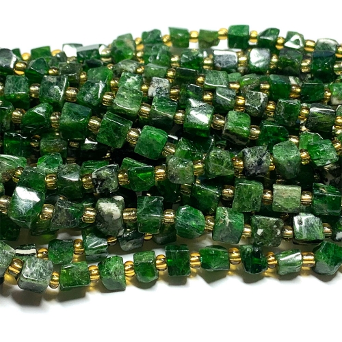 Real Natural Genuine Green Chrome Diopside Free Form Cube Loose Jewerly Making Beads 08495