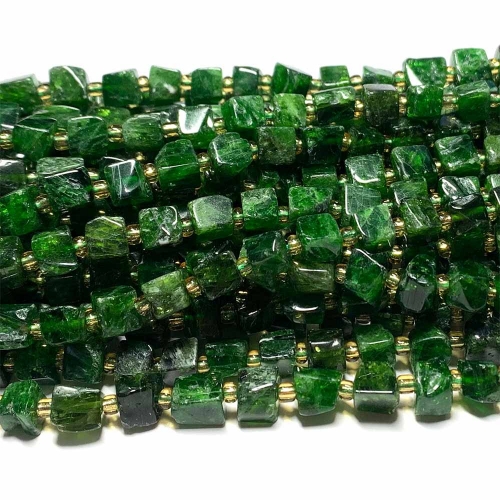 Real Natural Genuine Green Chrome Diopside Free Form Cube Loose Jewerly Making Beads 08494