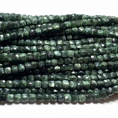 15.5 " Veemake Natural Stone Real Genuine Green Seraphinite Cube Faceted Small Jewelry Necklaces Bracelets Beads 08488