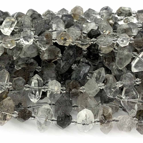 Natural Genuine Raw Mineral Black Herkimer Diamond Energy Nugget Free Form Loose Hand Cut Faceted Necklace Bracelet Jewelry Beads 08492
