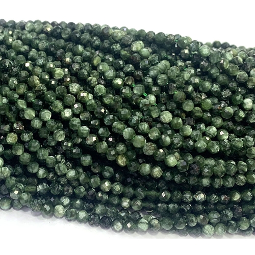 Veemake Natural Genuine Gemstones Green Seraphinite Round Faceted Small Making Necklaces Bracelets Jewelry Beads 08506