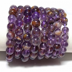 Natural Genuine Clear Purple Garden Quartz Red Chlorite Phantom Crystal Bracelet Bracelets Round Loose Beads 08502