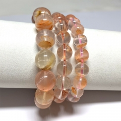 Natural Genuine Clear Pink Garden Quartz Red Chlorite Phantom Crystal Bracelet Bracelets Round Loose Beads 08504