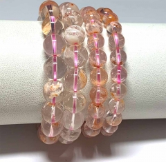 Natural Genuine Clear Pink Garden Quartz Red Chlorite Phantom Crystal Bracelet Bracelets Round Loose Beads 08503
