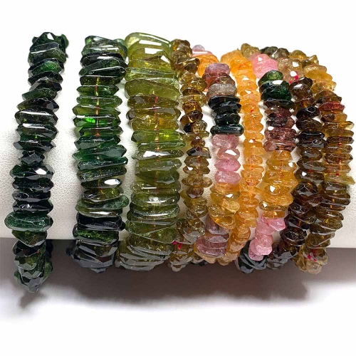 High Quality Natural Genuine Pink Tourmaline Multi-color Bracelet Bracelets Nugget Hand Cut Loose beads 08466