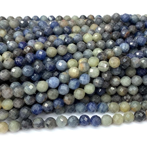 Natural Genuine Blue Yellow Sapphire Faceted Round Loose Jewelry Gemstone Beads  08521