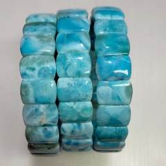 Natural Genuine Blue Larimar Bracelet Bracelets Flat Beads 08520