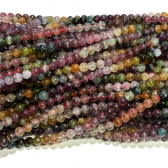 Natural Genuine Pink  Yellow Green Purple Multicolour Brazil Tourmaline Round Beads 08518
