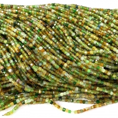 15.5 " Veemake Natural Genuine Yellow Green Tourmaline Faceted Small Edge Cube Loose Jewelry Beads 08528