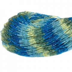 15.5 " Veemake Natural Genuine Yellow Green Blue Apatite Faceted Small Edge Cube Loose Jewelry Beads 08541