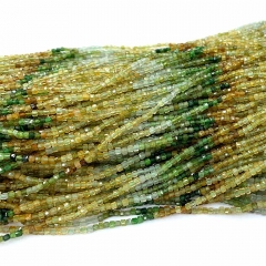 15.5 " Veemake Natural Genuine Yellow Green Tourmaline Faceted Small Edge Cube Loose Jewelry Beads 08536