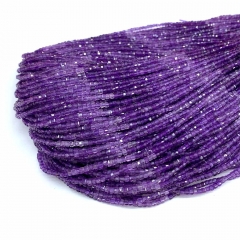 15.5 " Veemake Natural Genuine Purple Amethyst  Faceted Small Edge Cube Loose Jewelry Beads 08540