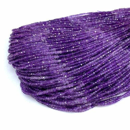 15.5 " Veemake Natural Genuine Purple Amethyst  Faceted Small Edge Cube Loose Jewelry Beads 08540