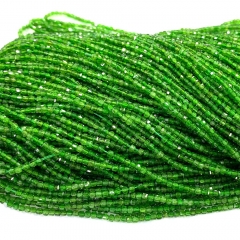 15.5 " Veemake Natural Genuine dark green chrome diopside Faceted Small Edge Cube Loose Jewelry Beads 08527
