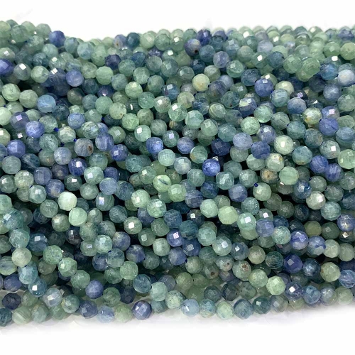 Veemake Natural Genuine Gemstones Green Blue Kyanite Round Faceted Small Making Necklaces Bracelets Jewelry Beads 08531