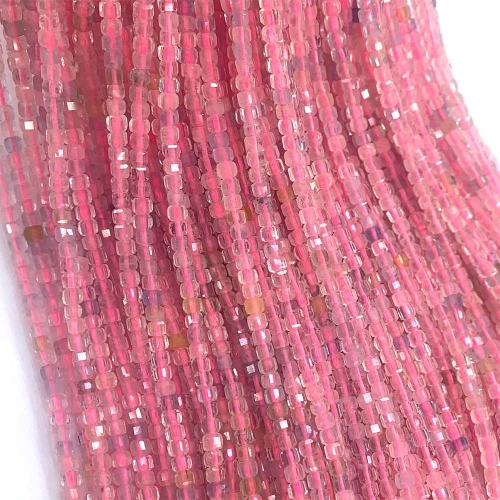 15.5 " Veemake Natural Genuine Pink Morganite Faceted Small Edge Cube Loose Jewelry Beads 08526
