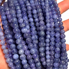 16" Veemake Natural Genuine Purple Blue Tanzanite Round Loose Gemstone Jewelry Beads Making Necklaces Bracelets  08549