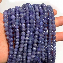 16" Veemake Natural Genuine Purple Blue Tanzanite Round Loose Gemstone Jewelry Beads Making Necklaces Bracelets  08547