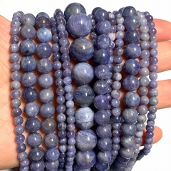 16" Veemake Natural Genuine Purple Blue Tanzanite Round Loose Gemstone Jewelry Beads Making Necklaces Bracelets  08543