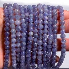 16" Veemake Natural Genuine Purple Blue Tanzanite Round Loose Gemstone Jewelry Beads Making Necklaces Bracelets  08552