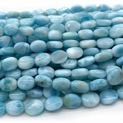 High Good Quality Natural Genuine Blue Larimar Flat Oval Jewelry Making Loose Beads 08565