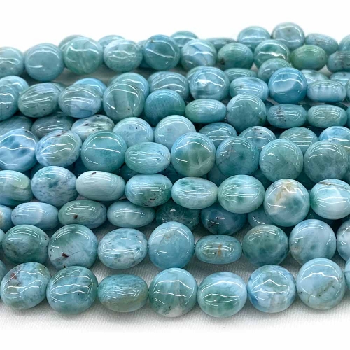 Natural Genuine Blue Larimar Flat Coin Disc Jewelry Making Loose Beads 08567