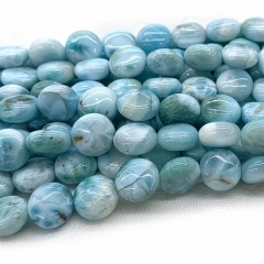 Natural Genuine Blue Larimar Flat Coin Disc Jewelry Making Loose Beads 08568