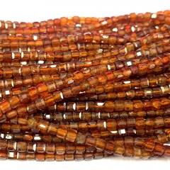15.5 " Veemake Natural Stone Real Genuine Orange Garnet Spessartine Edge Cube Faceted Small Jewelry Beads 08580