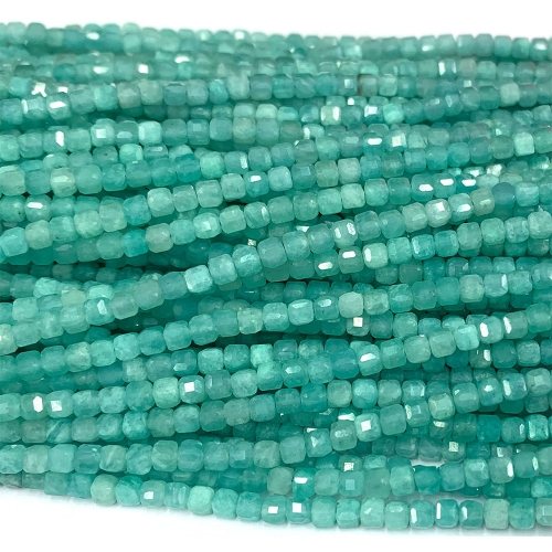 15.5 " Veemake Natural Stone Real Genuine Blue Green Amazonite Edge Cube Faceted Small Jewelry Beads 08582