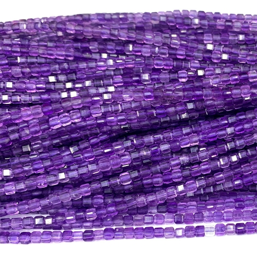 15.5 " Veemake Natural Genuine Purple Amethyst  Faceted Small Edge Cube Loose Jewelry Beads 08581