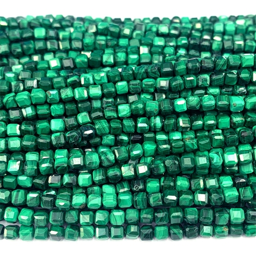 15.5 " Veemake Natural Stone Real Genuine Green Malachite Edge Cube Faceted Small Jewelry Beads 08583