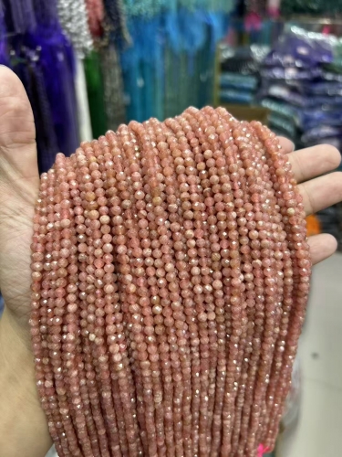 Veemake Natural Genuine Gemstones Pink Rhodocrosite Round Faceted Small Making Necklaces Bracelets Jewelry Beads 08801
