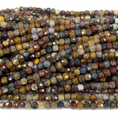 15.5 " Veemake Natural Stone Real Genuine Brown Gold Pietersite Cube Faceted Small Jewelry Beads 08595